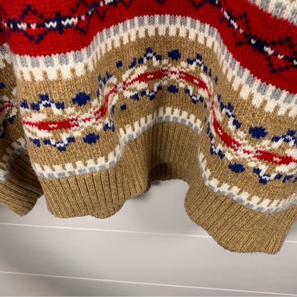 Lands End Fair Isle Sweater Tan Red Women XL 18 Fisherman Fall Thanksgiving Ski - Picture 6 of 11